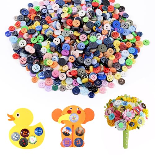 Pack of 1000 Colourful Buttons Candy Colours Small Buttons Plastic Craft Buttons Children's Buttons in Various Sizes and Colours for Children DIY Crafts Painting Gift Decoration (7-15 mm) von Jukibole