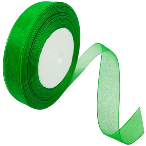 45M Organzaband Grün 15mm Geschenkband Weihnachten, Transparente Chiffonband Schleifenband Dekoband Organza Tüllband für Geschenkverpackung Basteln Dekoration Blumensträuße Schleifen Party von Jukway