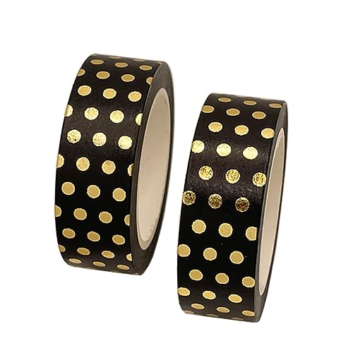 Jukway 2 Rollen Washi Tape Set Gold Foliendruck Masking Tape Muster dekorative Klebeband für DIY Scrapbooking, Handwerk, Geschenkverpackung, 15mm X 10m/Rolle (Gold Punkte, Schwarz) von Jukway