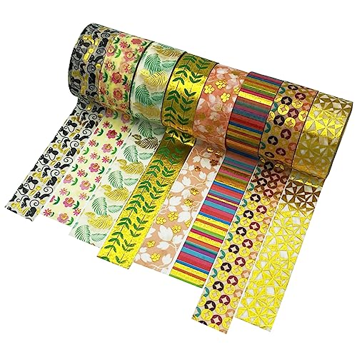 Jukway 8 Rollen Washi Tape Set Gold Foliendruck Masking Tape Bunt Multi-Muster dekorative Klebeband für DIY Scrapbooking, Handwerk, Geschenkverpackung, 15mm X 4m/Rolle von Jukway