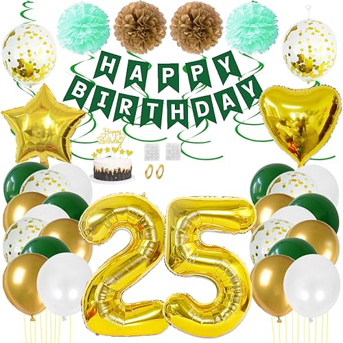 Juland 25. Geburtstag Deko Männer Frauen Grün Gold Geburtstagsdeko Mädchen Junge Happy Birthday Banner 25 Jahre Geburtstag Nummer Folienballons Pompons Konfetti Luftballons Pompons Tortenaufsatz Juland 25. Geburtstag Deko Männer Frauen Grün Gold Geburtstagsdeko Mädchen Junge Happy Birthday Banner 25 Jahre Geburtstag Nummer Folienballons Pompons Konfetti Luftballons Pompons Tortenaufsatz von Juland
