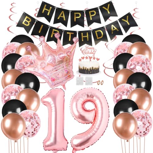 Juland 19. Geburtstag Deko Männer Frauen Schwarz Rose Gold Geburtstagsdeko Mädchen Junge Happy Birthday Banner 19 Jahre Geburtstag Nummer Folienballons Krone Konfetti Luftballons Tortenaufsatz Juland 19. Geburtstag Deko Männer Frauen Schwarz Rose Gold Geburtstagsdeko Mädchen Junge Happy Birthday Banner 19 Jahre Geburtstag Nummer Folienballons Krone Konfetti Luftballons Tortenaufsatz von Juland