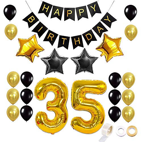 Juland 35. Geburtstag Luftballons Dekoration Happy Birthday Banner Party Zubehör Sets für Männer Boy Folienballons Gold Silber Schwarz Dekor Folienballon Star Latex Ballon Juland 35. Geburtstag Luftballons Dekoration Happy Birthday Banner Party Zubehör Sets für Männer Boy Folienballons Gold Silber Schwarz Dekor Folienballon Star Latex Ballon von Juland