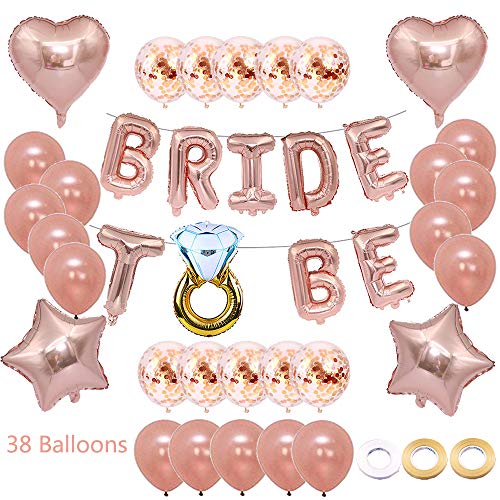 Juland 38 Stück JGA Deko Ballons Rosegold 16 Zoll Bride to BE Folienballons Luftballons Brautdusche Bachelorette Party Dekoration Diamant Ring 12” Latex Luftballons Geburtstag Party von Juland