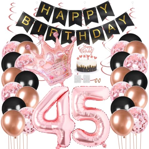 Juland 45. Geburtstag Deko Männer Frauen Schwarz Rose Gold Geburtstagsdeko Mädchen Junge Happy Birthday Banner 45 Jahre Geburtstag Nummer Folienballons Krone Konfetti Luftballons Tortenaufsatz Juland 45. Geburtstag Deko Männer Frauen Schwarz Rose Gold Geburtstagsdeko Mädchen Junge Happy Birthday Banner 45 Jahre Geburtstag Nummer Folienballons Krone Konfetti Luftballons Tortenaufsatz von Juland