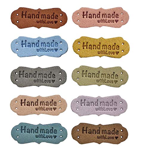 Juland 50 Stück Handmade Kunst Leder Labels Etiketten Tags PU Kleidung Tasche Näharbeit Deko DIY Kleideretiketten Rechteck Nähen Webetiketten Lederlabel Schilder Aufnäher Handarbeit – 1.5x4.2cm von Juland