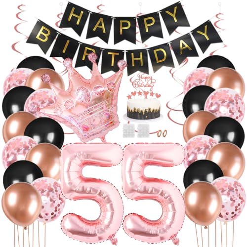Juland 55. Geburtstag Deko Männer Frauen Schwarz Rose Gold Geburtstagsdeko Mädchen Junge Happy Birthday Banner 55 Jahre Geburtstag Nummer Folienballons Krone Konfetti Luftballons Tortenaufsatz Juland 55. Geburtstag Deko Männer Frauen Schwarz Rose Gold Geburtstagsdeko Mädchen Junge Happy Birthday Banner 55 Jahre Geburtstag Nummer Folienballons Krone Konfetti Luftballons Tortenaufsatz von Juland