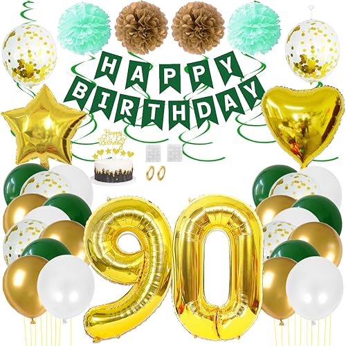 Juland 90. Geburtstag Deko Männer Frauen Grün Gold Geburtstagsdeko Mädchen Junge Happy Birthday Banner 90 Jahre Geburtstag Nummer Folienballons Pompons Konfetti Luftballons Pompons Tortenaufsatz Juland 90. Geburtstag Deko Männer Frauen Grün Gold Geburtstagsdeko Mädchen Junge Happy Birthday Banner 90 Jahre Geburtstag Nummer Folienballons Pompons Konfetti Luftballons Pompons Tortenaufsatz von Juland