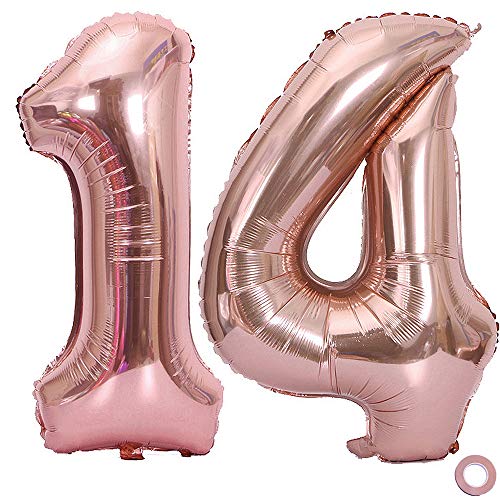 Juland Luftballon Zahl 14. Geburtstag XXL Riesen Folienballon Zahl Rosegold Geburtstag Folienballon Helium Folie Pinke Luftballons für Geburtstag Jubiläum 40 Zoll - Riesenzahlen #14 von Juland