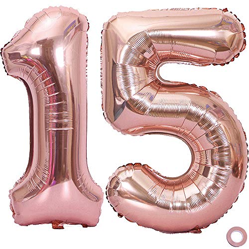 Juland Luftballon Zahl 15. Geburtstag XXL Riesen Folienballon Zahl Rosegold Geburtstag Folienballon Helium Folie Pinke Luftballons für Geburtstag Jubiläum 40 Zoll - Riesenzahlen #15 von Juland