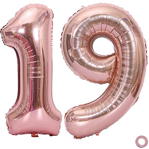 Juland Luftballon Zahl 19. Geburtstag XXL Riesen Folienballon Zahl Rosegold Geburtstag Folienballon Helium Folie Pinke Luftballons für Geburtstag Jubiläum 40 Zoll - Riesenzahlen #19 von Juland