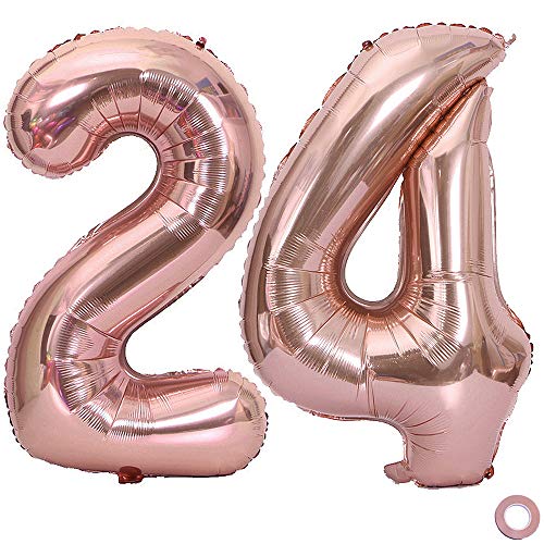 Juland Luftballon Zahl 24 Rosegold Geburtstag Folienballon Helium Folie Pinke Luftballons für Geburtstag Jubiläum 40 Zoll XXL- Riesenzahlen #24 von Juland