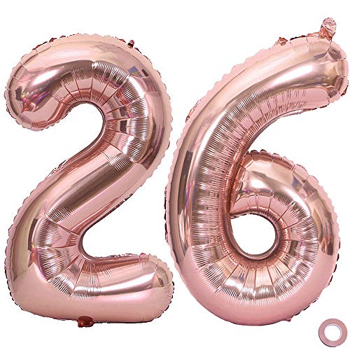 Juland Luftballon Zahl 26 Rosegold Geburtstag Folienballon Helium Folie Pinke Luftballons für Geburtstag Jubiläum 40 Zoll XXL- Riesenzahlen #26 von Juland