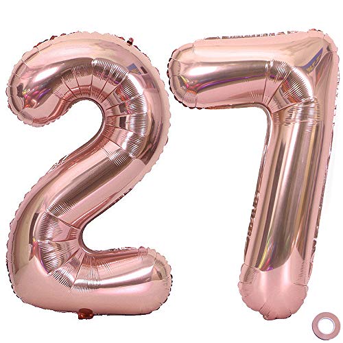 Juland Luftballon Zahl 27 Rosegold Geburtstag Folienballon Helium Folie Pinke Luftballons für Geburtstag Jubiläum 40 Zoll XXL- Riesenzahlen #27 von Juland