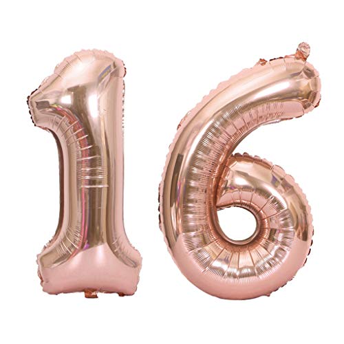 Juland Luftballons 16. Geburtstag XXL Riesen Folienballon Luftballon Zahl 16 Rose Gold Nummer Ballons Große Folienmylar-Ballons 40-Zoll-Riesen-Jumbo-Zahl-Ballons zum 16. Geburtstag Partydekorationen Juland Luftballons 16. Geburtstag XXL Riesen Folienballon Luftballon Zahl 16 Rose Gold Nummer Ballons Große Folienmylar-Ballons 40-Zoll-Riesen-Jumbo-Zahl-Ballons zum 16. Geburtstag Partydekorationen von Juland