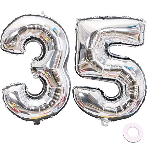 Juland Luftballons 35. Geburtstag XXL Riesen Folienballon Zahl 35 53 Silber Nummer Große Folienmylar-Ballons 40-Zoll-Riesen-Jumbo-Zahl zum 35. Geburtstag Partydekorationen von Juland