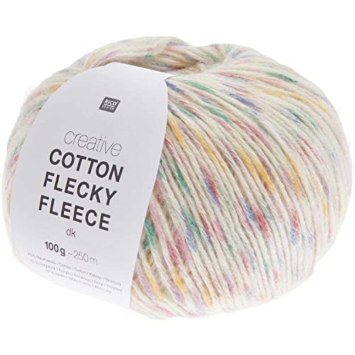 Baumwollmischgarn Rico Creative Cotton Flecky Fleece Farbe 04, bunte Wolle mit farbigen Tupfen zum Stricken oder Häkeln von Rico Design
