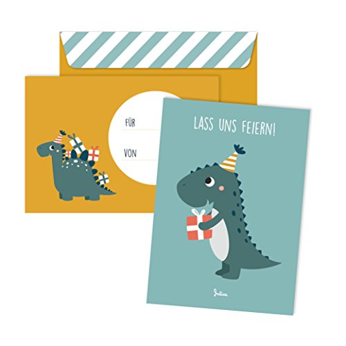 Einladungskarten Kindergeburtstag | 6 Karten mit Umschlag | 6er Set | Geburtstagseinladungen für Jungs und Mädchen (Dino) von Julica
