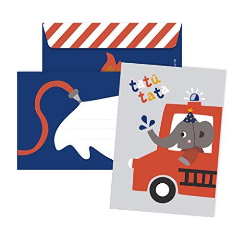 Einladungskarten Kindergeburtstag | 6 Karten mit Umschlag | 6er Set | Geburtstagseinladungen für Jungs und Mädchen (Feuerwehr) von Julica