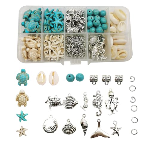 180 Stück Gemischte Türkis Perlen Blau Weiß Silber Seestern Schildkröte Muschel Ozean Charms für Schmuckherstellung Sommer Strand Meer Anhänger Halskette Armband Handwerk DIY Zubehör 180 Stück Gemischte Türkis Perlen Blau Weiß Silber Seestern Schildkröte Muschel Ozean Charms für Schmuckherstellung Sommer Strand Meer Anhänger Halskette Armband Handwerk DIY Zubehör von Julie Wang