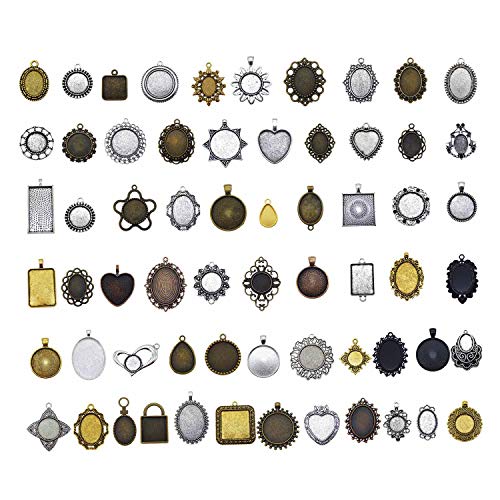 Julie Wang 20 Stück Assorted Antique Bronze Silber Einstellung Lünette Anhänger ohne Glasabdeckung für Halskette machen von Julie Wang