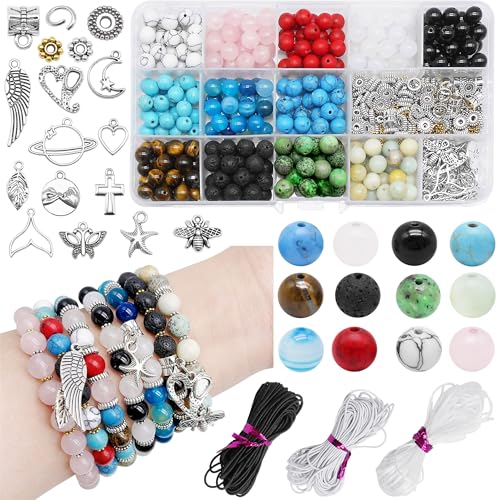 Julie Wang 674 Stück gemischte Steinperlen, Legierung, Abstandshalter, Perlen für Armbänder, Halsketten, Schmuckherstellung, Bastelbedarf, mit 15 m langen elastischen Kordeln Julie Wang 674 Stück gemischte Steinperlen, Legierung, Abstandshalter, Perlen für Armbänder, Halsketten, Schmuckherstellung, Bastelbedarf, mit 15 m langen elastischen Kordeln von Julie Wang