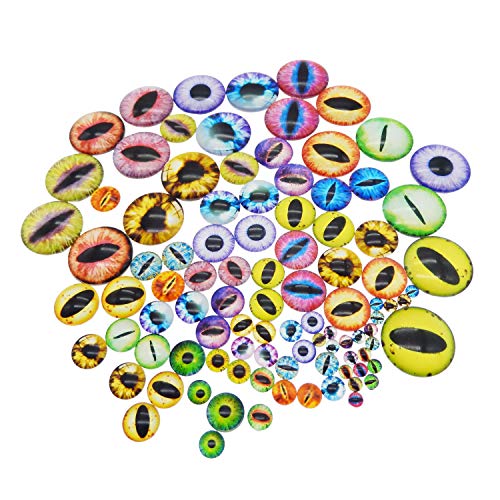 Julie Wang Runde Glas-Cabochons mit Drachenauge, 100 Stück, verschiedene, gemischte Größen, für Puppenherstellung und Schmuck, 6 mm, 10 mm, 15 mm, 20 mm, 30 mm von Julie Wang