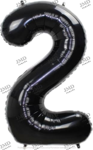 Folienballon XL 100 cm mit aufblasbarem Stock - Nummer 2 Schwarz - 2 Jahre Folienballon - 1 Meter groß mit Stroh - Mischen Sie mit anderen Zahlen und/oder Farben innerhalb der Marke Jumada möglich von Jumada