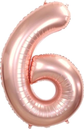 Folienballon XL 100 cm mit aufblasbarem Stock - Nummer 6 Roségold - 6 Jahre Folienballon - 1 Meter groß mit Stroh - Mischen Sie mit anderen Zahlen und/oder Farben innerhalb der Marke Jumada von Jumada
