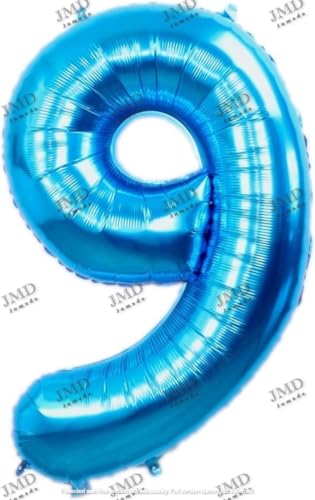 Folie Ballon XL 100 cm mit aufblasbarem Stock - Nummer 9 Blau - 9 Jahre Folienballon - 1 Meter groß mit Stroh - Mischen Sie mit anderen Zahlen und/oder Farben innerhalb der Marke Jumada möglich von Jumada
