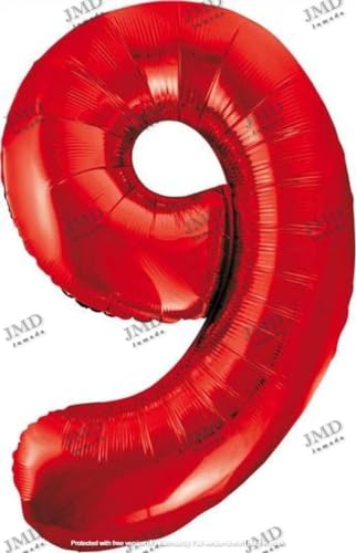 Folie ballon XL 100cm met opblaasrietje - cijfer 9 rood - 9 jaar folieballon - 1 meter groot met rietje - Mixen met andere cijfers en/of kleuren binnen het Jumada merk mogelijk von Jumada