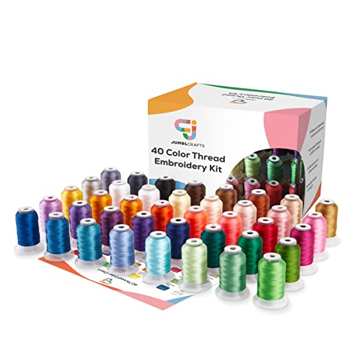 JumblCrafts Stickgarn-Set mit 40 Farben – 40 farbige Spulen mit 500 m Polyestergarn für Stick- und Nähmaschinen von JumblCrafts