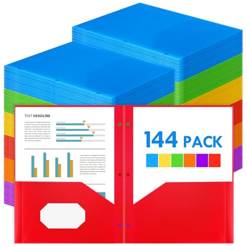 Jumlys 144 Stück 2 Taschenordner mit 3 Löchern, Kunststoffordner für 3-Ringordner, robuste Ordner mit Taschen für Papier in Briefgröße, mehrfarbige Ordner für Schule und Büro Jumlys 144 Stück 2 Taschenordner mit 3 Löchern, Kunststoffordner für 3-Ringordner, robuste Ordner mit Taschen für Papier in Briefgröße, mehrfarbige Ordner für Schule und Büro von Jumlys