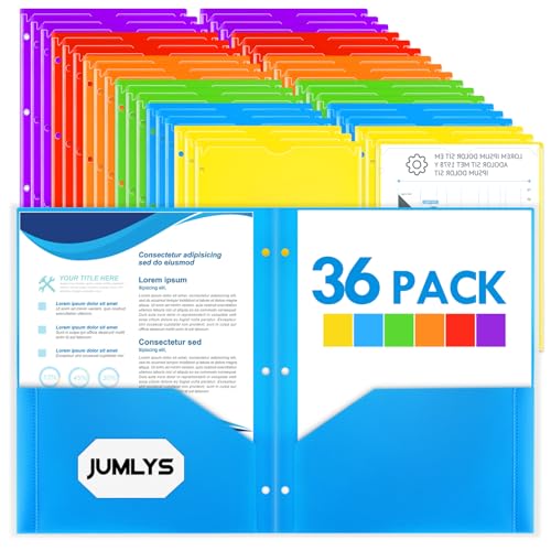 Jumlys 36 Stück 2 Taschen-Ordner mit transparenter Vordertasche und 3 Löchern, Kunststoff-Ordner für 3-Ringordner, robuste Ordner mit Taschen für Briefpapier, mehrfarbige Ordner für Schule und Büro Jumlys 36 Stück 2 Taschen-Ordner mit transparenter Vordertasche und 3 Löchern, Kunststoff-Ordner für 3-Ringordner, robuste Ordner mit Taschen für Briefpapier, mehrfarbige Ordner für Schule und Büro von Jumlys