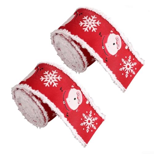 2 Rollen Weihnachtsbänder aus Samt zum Basteln, Verpacken und Feiertagsdekorationen mit Drahtrand für einfaches Manövrieren und Stylen (Weihnachtsmann) von Jumplushion