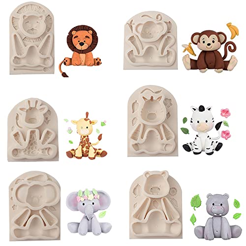 6 Stück Silikonform für Dschungeltiere, Kuchen, Fondant, Zuckerguss, Dekoration, Schokolade, Backform, Ton, Handwerk, Gebäck, Babyparty, Party, Cupcake-Dekoration 6 Stück Silikonform für Dschungeltiere, Kuchen, Fondant, Zuckerguss, Dekoration, Schokolade, Backform, Ton, Handwerk, Gebäck, Babyparty, Party, Cupcake-Dekoration von Jumyee