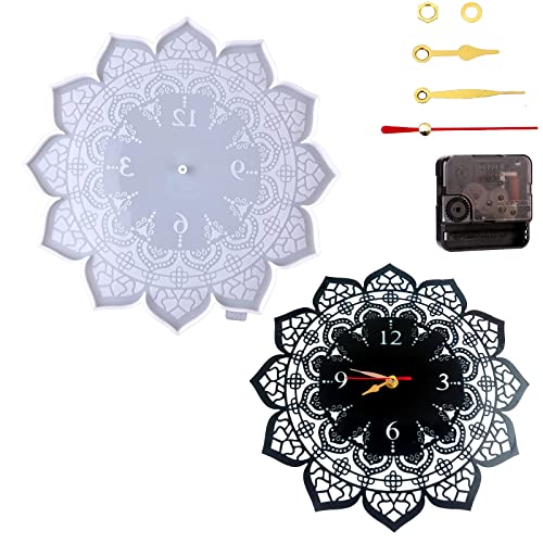 Silikon-Mandala-Uhr, Epoxidharz, mit Bewegung, arabische Zahlen, Blume, Wanduhr, Gießform, Heimkunst, hängende Dekoration, Ornamente, Bastelset von Jumyee