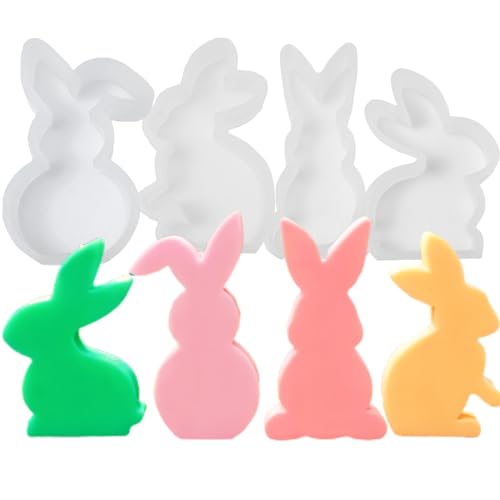 JunD Silikonform Ostern, 4 Stück 3D Ostern Kaninchen Silikonformen Gießformen, 3D Hasen Kerzenformen, DIY Silikonform Kerzen für Seife, Niedliche 3D Kaninchen Kerze Silikonform Gips von JunD