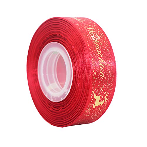 JunGG 22m Schleifenband Satinband Geschenkband Weihnachtsband mit Frohe Weihnachten (Rot 1.5cm) von JunGG