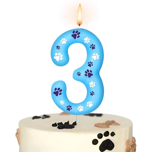 Blaue Hundepfotenkerze zum 3rd Geburtstag, Geburtstagskerzen mit Hundepfoten-Zahlen, Hundepfotenabdruck, Kuchenaufsatz für Jungen Mädchen, 3rd Geburtstag Dekoration, Haustier-Partyzubehör Blaue Hundepfotenkerze zum 3rd Geburtstag, Geburtstagskerzen mit Hundepfoten-Zahlen, Hundepfotenabdruck, Kuchenaufsatz für Jungen Mädchen, 3rd Geburtstag Dekoration, Haustier-Partyzubehör von JunMallko