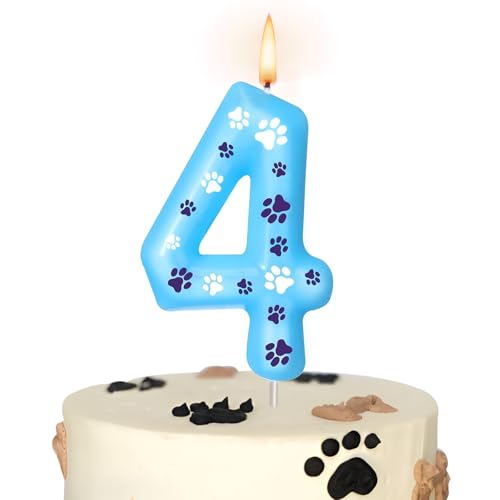 Blaue Hundepfotenkerze zum 4th Geburtstag, Geburtstagskerzen mit Hundepfoten-Zahlen, Hundepfotenabdruck, Kuchenaufsatz für Jungen Mädchen, 4th Geburtstag Dekoration, Haustier-Partyzubehör Blaue Hundepfotenkerze zum 4th Geburtstag, Geburtstagskerzen mit Hundepfoten-Zahlen, Hundepfotenabdruck, Kuchenaufsatz für Jungen Mädchen, 4th Geburtstag Dekoration, Haustier-Partyzubehör von JunMallko