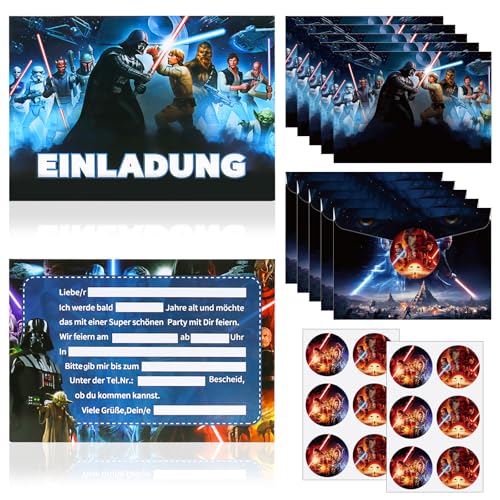 JunMallko 12 Deutsche Star Wars Geburtstagseinladungen Jungen mit 12 Umschläge Und 12 Aufkleber, Star Wars Cartoon Einladungskarten Geburtstag, Geburtstagseinladungen, Partyeinladungen JunMallko 12 Deutsche Star Wars Geburtstagseinladungen Jungen mit 12 Umschläge Und 12 Aufkleber, Star Wars Cartoon Einladungskarten Geburtstag, Geburtstagseinladungen, Partyeinladungen von JunMallko