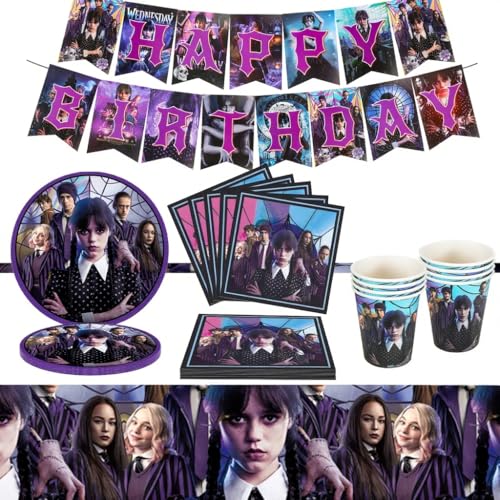 Partygeschirr Set, 52PCS Partygeschirr Geburtstag Deko, Party Deko Kindergeburtstag Partyzubehör Wimpel Pappteller Trinkhalme Pappbecher Servietten für 10 Gäste von JunMallko