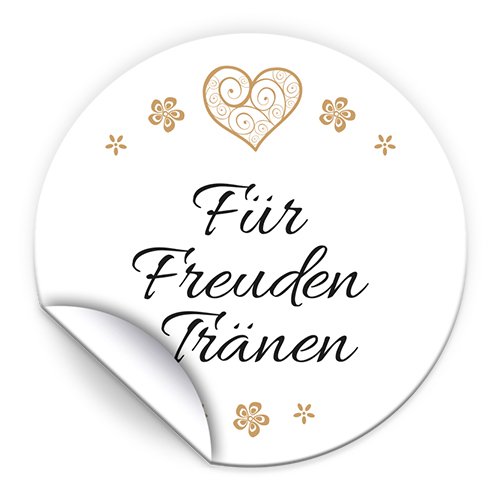 100 Aufkleber Für Freudentränen Etiketten für Taschentücher, Gastgeschenke, Mitgebsel bei Hochzeit Taufe Kommunion Konfirmation Jubiläum Geburtstag (5 cm rund) Herz Gold von Junapack