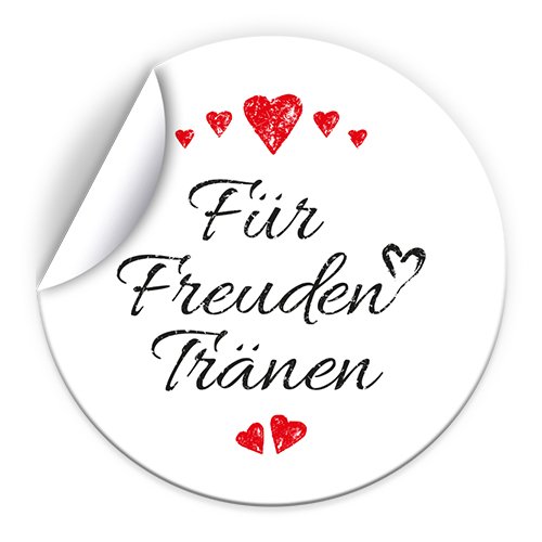 100 Aufkleber Für Freudentränen Etiketten für Taschentücher, Gastgeschenke, Mitgebsel bei Hochzeit Taufe Kommunion Konfirmation Jubiläum Geburtstag (5 cm rund) Herz rot von Junapack