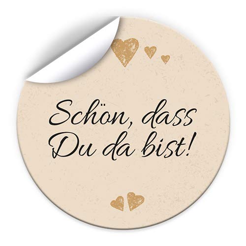 100 Aufkleber SCHÖN, DASS DU DA BIST Etiketten für Gastgeschenke BZW. Mitgebsel bei Hochzeit Taufe Geburtstag Jubiläum (4,5 cm rund) von Junapack