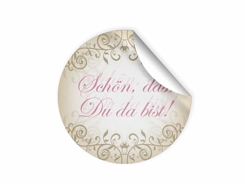 100 Aufkleber SCHÖN, DASS DU DA BIST Etiketten für Gastgeschenke BZW. Mitgebsel bei Hochzeit Taufe Geburtstag Jubiläum (4,5 cm rund) von Junapack