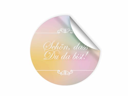 100 Aufkleber SCHÖN, DASS DU DA BIST Etiketten für Gastgeschenke BZW. Mitgebsel bei Hochzeit Taufe Geburtstag Jubiläum (4,5 cm rund) von Junapack