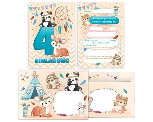 12 Einladungskarten incl. 12 Umschläge zum 4. Kindergeburtstag Einladung zum vierten Geburtstag Mädchen Jungen Tiere Indianer Panda Bär REH 12 Einladungskarten incl. 12 Umschläge zum 4. Kindergeburtstag Einladung zum vierten Geburtstag Mädchen Jungen Tiere Indianer Panda Bär REH von Junapack