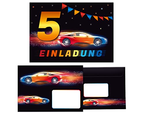 12 Einladungskarten incl. 12 Umschläge zum 5. Kindergeburtstag Einladung zum fünften Geburtstag Jungen Rennauto Rennwagen 12 Einladungskarten incl. 12 Umschläge zum 5. Kindergeburtstag Einladung zum fünften Geburtstag Jungen Rennauto Rennwagen von Junapack